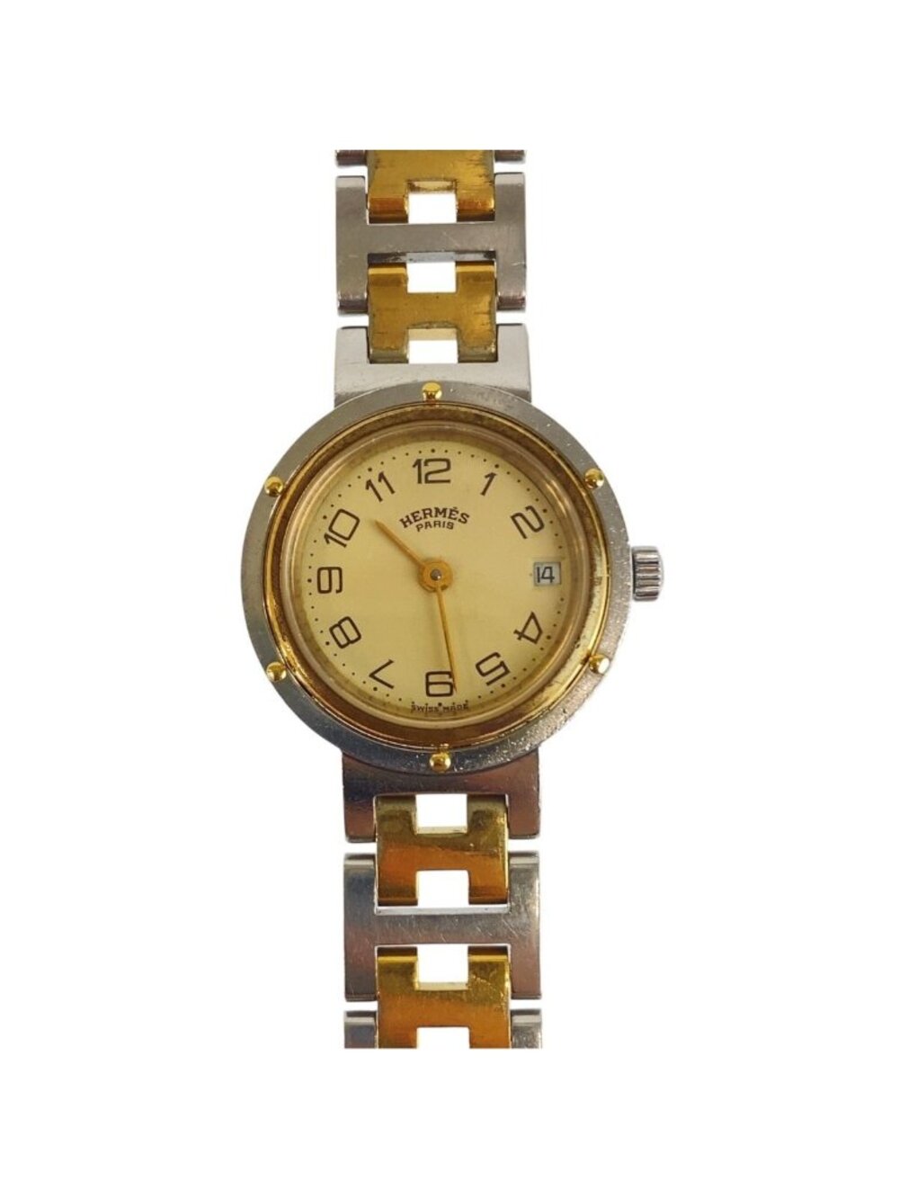 Hermes Clipper Gold Silver Stainless Steel Watch